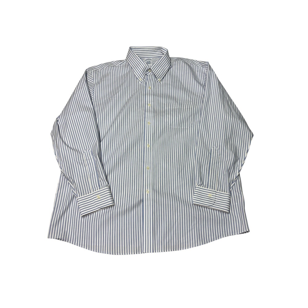 Brooks Brothers Mens 17-34 Regular Fit Non-Iron Striped Supima Cotton Shirt Blue